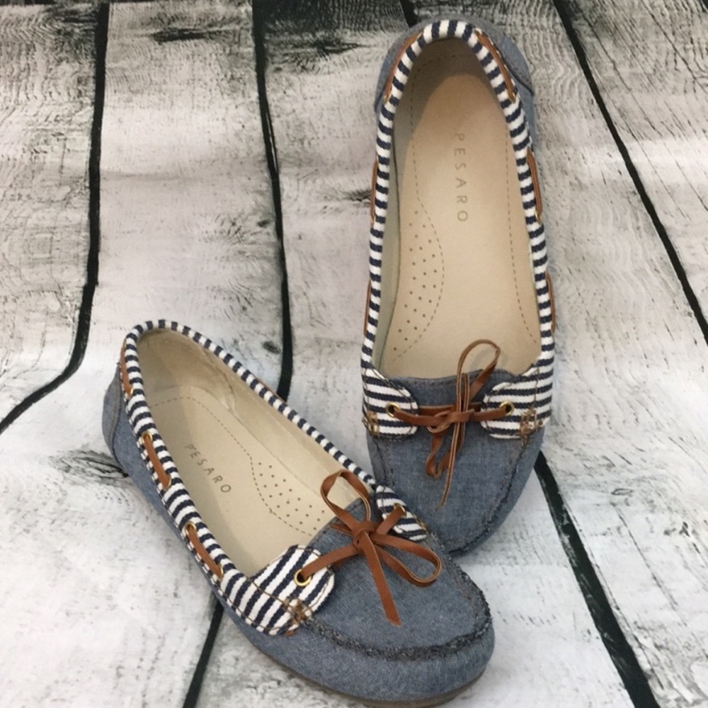 Pesaro Blue Denim & Navy Striped Bow-Trim Loafers